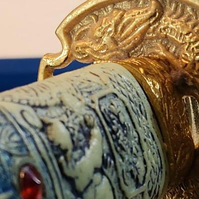 Dragon Head Handle Japanese Samurai Swords Blue With Gold Accents Pakistan