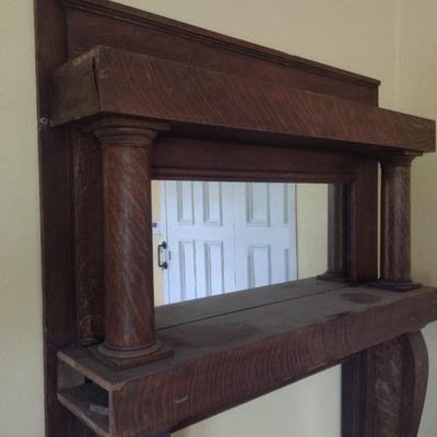 Vintage Oak Veneer Double Shelf Fireplace Mantle