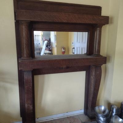 Vintage Oak Veneer Double Shelf Fireplace Mantle