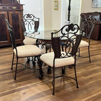 ASHLEY ~ Brown Metal / Mahogany Wood Table With Glass Top ~ *Read Details