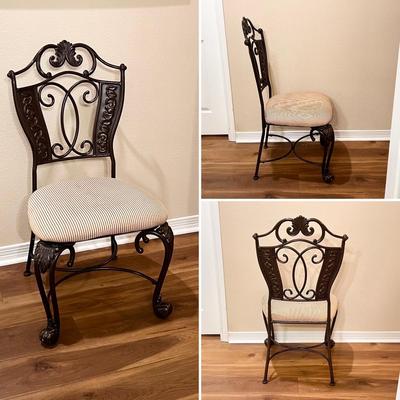 ASHLEY ~ Brown Metal / Mahogany Wood Table With Glass Top ~ *Read Details