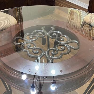 ASHLEY ~ Brown Metal / Mahogany Wood Table With Glass Top ~ *Read Details