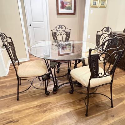 ASHLEY ~ Brown Metal / Mahogany Wood Table With Glass Top ~ *Read Details