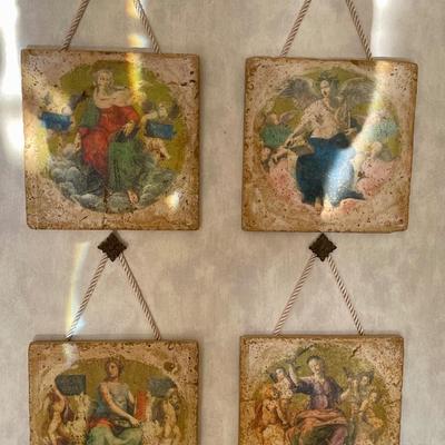 Set of 4 Hanging Roman-Style Color prints on Cork, made to look like Stone