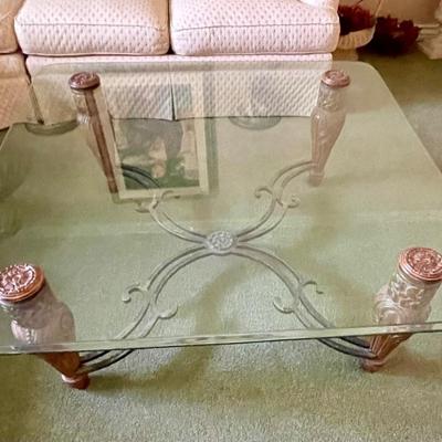 Large Square Glass Topped Coffee Table