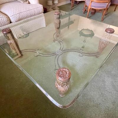 Large Square Glass Topped Coffee Table