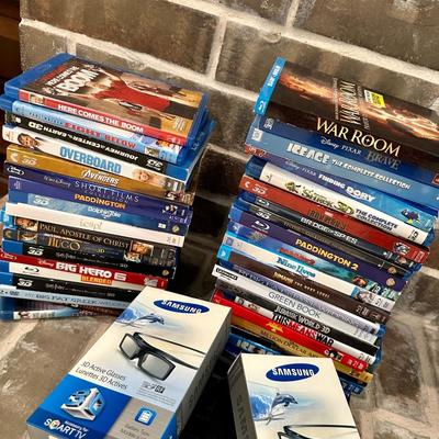 Lot of Blue Ray Discs and a Samsung BlueRay Player with 2 pair of 3D glasses