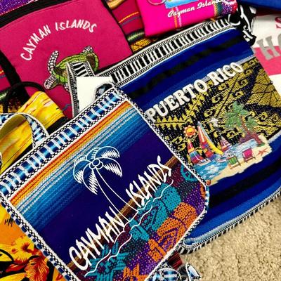 Lot of bright colored Travel bags and purses for Adults and Kids