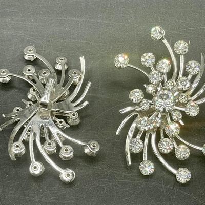 Silver Tone and Rheinstone Clip-on Earrings