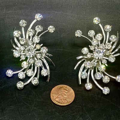 Silver Tone and Rheinstone Clip-on Earrings