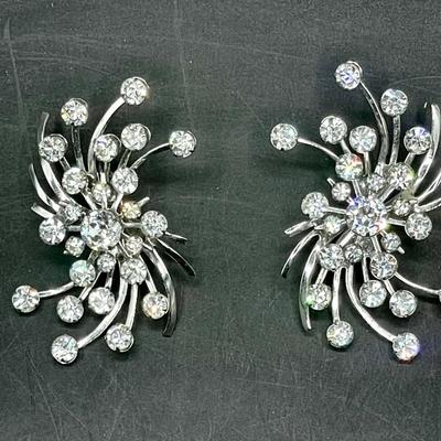 Silver Tone and Rheinstone Clip-on Earrings