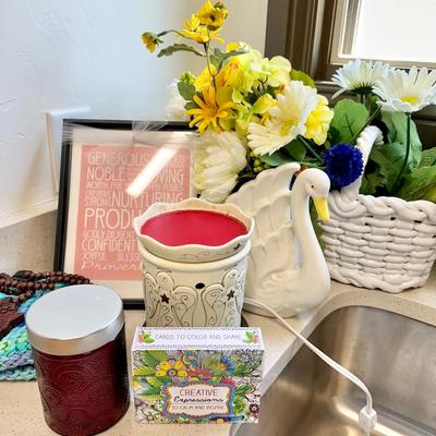 Home Decor with a cute Scentsy Warmer, melts and a candle and more