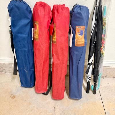 Lot of outdoor chairs and umbrellas