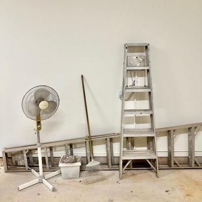 2 ladders, 6 and 8 ft. a. fan and some tools. Everything in photos