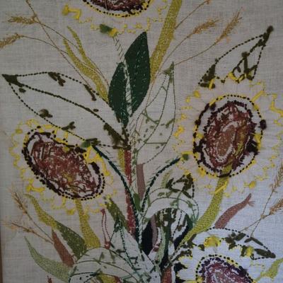 MID CENTURY YARN ART SUNFLOWERS 30" BY 16"