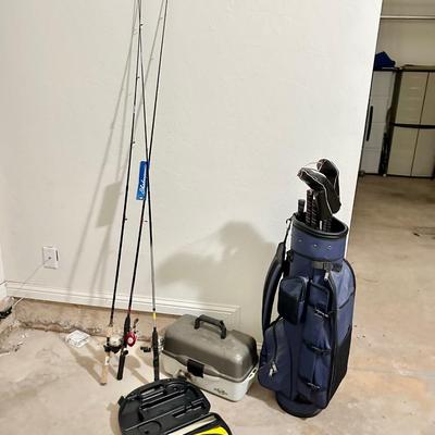 Golf Clubs &Fishing Poles (Rods and Reels), Brand new electric knife, Golf bag and more!!