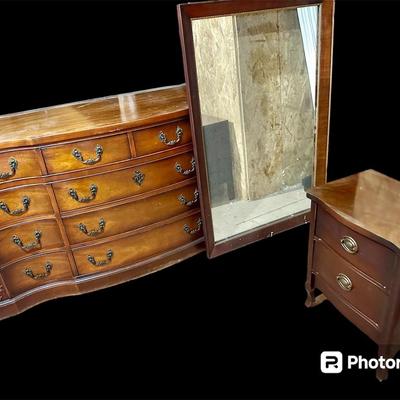 Antique Dresser and Mirror and side table