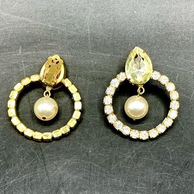 Gold Tone and Rhinestone/Pearl Clip on Earrings