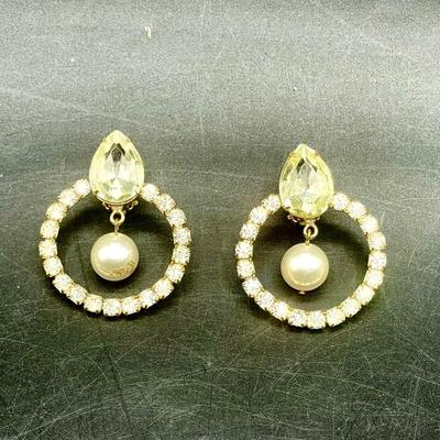 Gold Tone and Rhinestone/Pearl Clip on Earrings