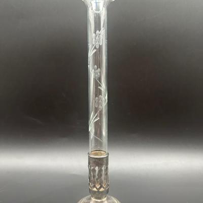 Sterling Weighted Glass Etched Vase