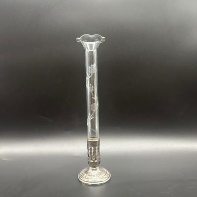 Sterling Weighted Glass Etched Vase