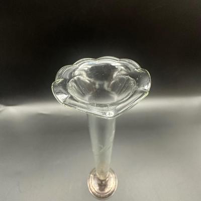 Sterling Weighted Glass Etched Vase