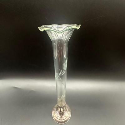 Sterling Weighted Glass Etched Vase