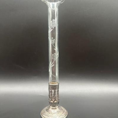 Sterling Weighted Glass Etched Vase