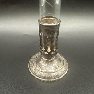 Sterling Weighted Glass Etched Vase