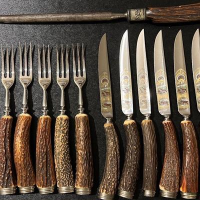 1950s Anton Wingen Jr. 13-Piece Cutlery Set- Real stag antler handles
