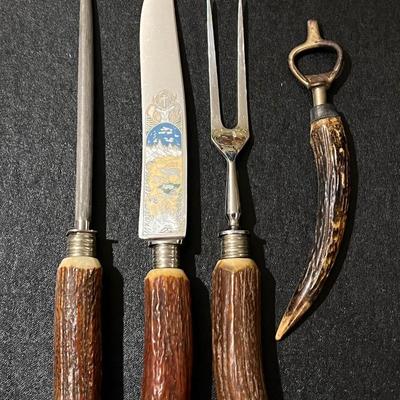 1950s Anton Wingen Jr. Carving Set- Real stag antler handles