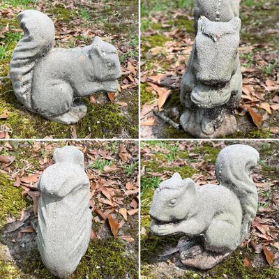 Set Of Three (3) Cement Squirrel Garden Statues