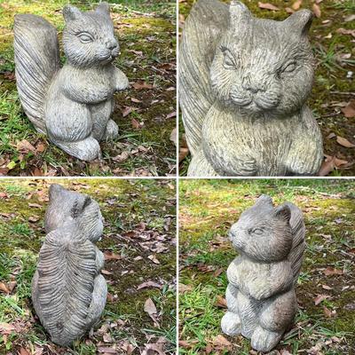 Set Of Three (3) Cement Squirrel Garden Statues