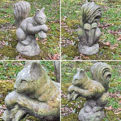 Set Of Three (3) Cement Squirrel Garden Statues