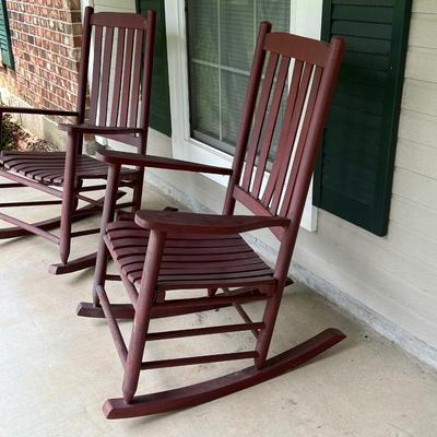 Pair (2) Wood Maroon Rocking Chairs
