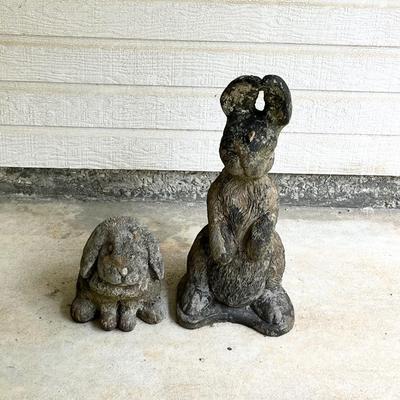 Pair (2) ~ Cement Bunny Garden Statues