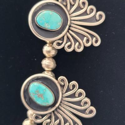 Exquisite Six Turquoise Stone Navajo Silver Necklace $800-$1000 Value
