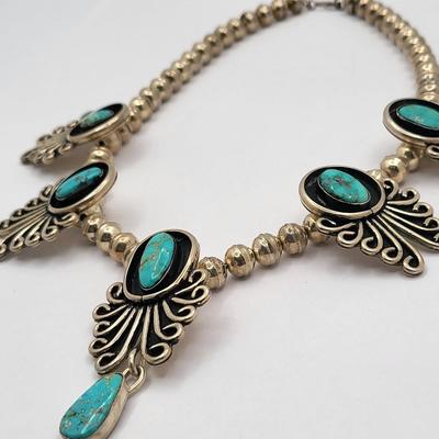 Exquisite Six Turquoise Stone Navajo Silver Necklace $800-$1000 Value