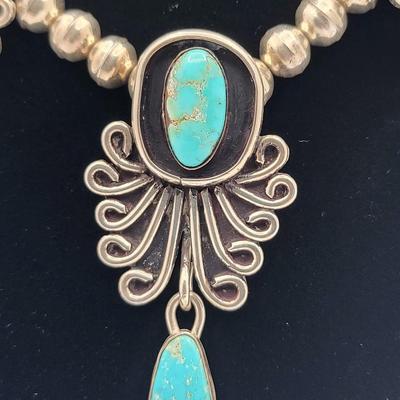 Exquisite Six Turquoise Stone Navajo Silver Necklace $800-$1000 Value