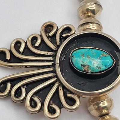 Exquisite Six Turquoise Stone Navajo Silver Necklace $800-$1000 Value