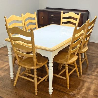 Farmhouse Pine Dinning Table With Six (6) Matching Chairs