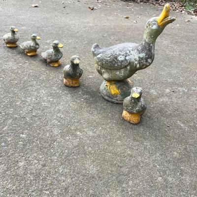 “Get Your Ducks In A Row” ~ Momma & Five (5) Baby Cement Garden Ducks