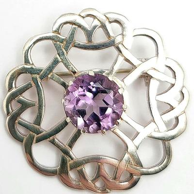 Celtic Circle Brooch With Amethyst + Earrings 11gr