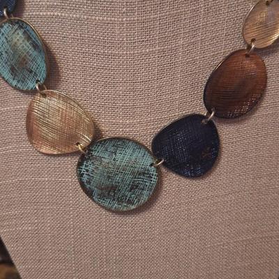 Multicolor metal necklace approximately 21 in long