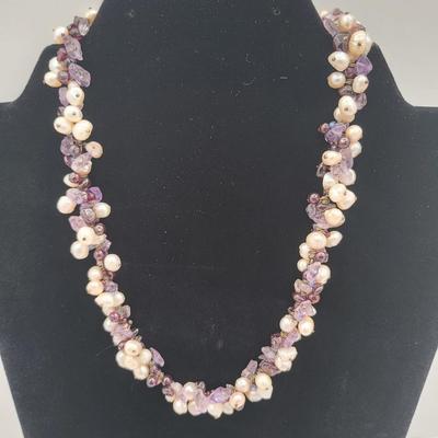 Vintage Beaded Bag & Hand Crafted Amethyst/Pearl Necklace