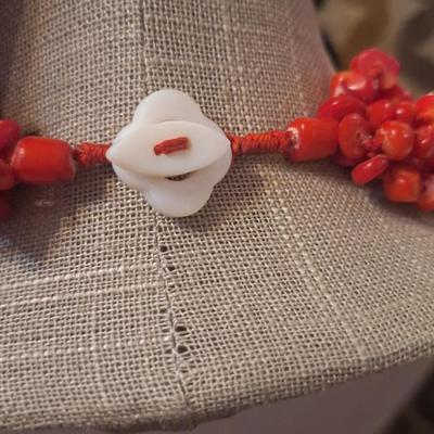 Multi-strand beaded red necklace possibly coral