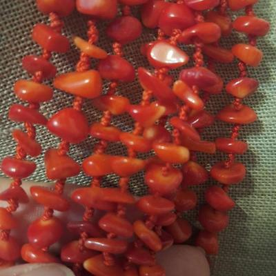 Multi-strand beaded red necklace possibly coral