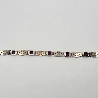 1930's Antique Purple Stone Sterling Silver Bracelet
