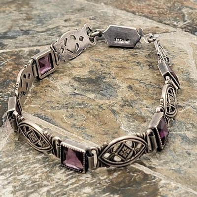 1930's Antique Purple Stone Sterling Silver Bracelet