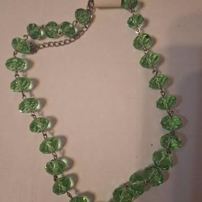 Green glass bead necklace and earring set